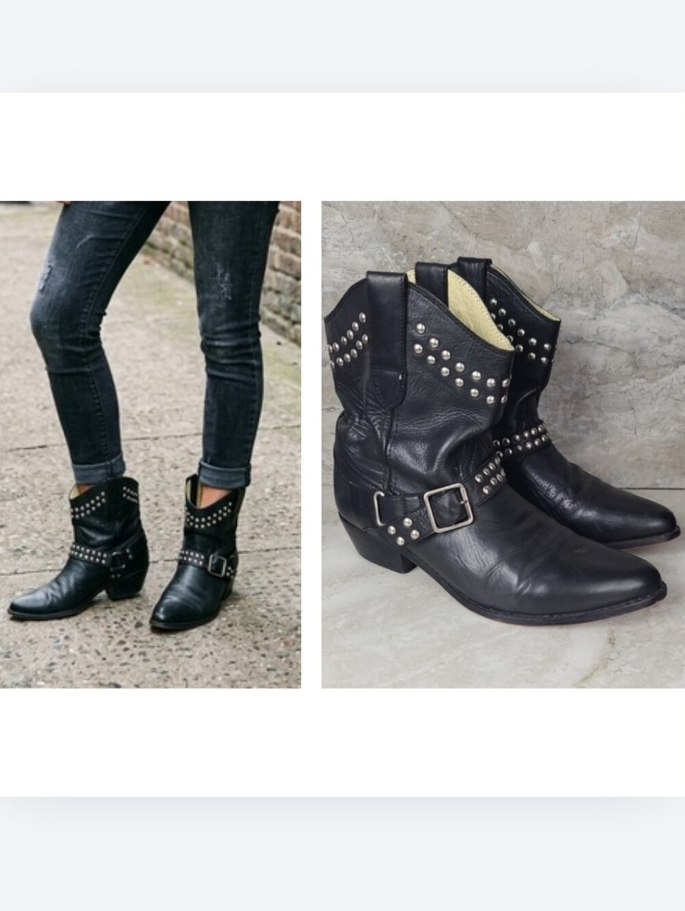 Smoky Mountain Boots Black Leather & Silver Studded Western Short Ankle Boots 9
